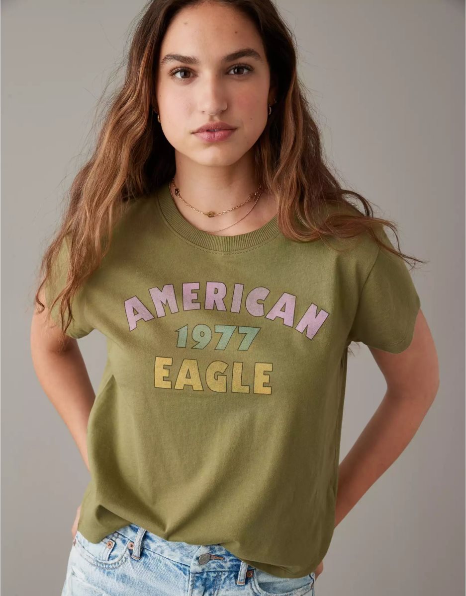 T Shirts American Eagle AE Graphique Tee Vert Olive Femme | EFJ-70046548